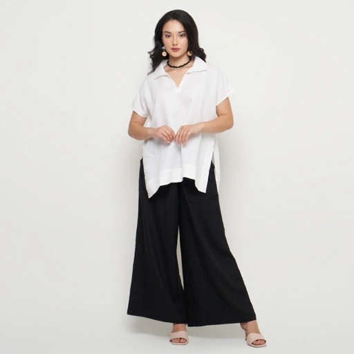 LINEN WIDE PANTS BLACK