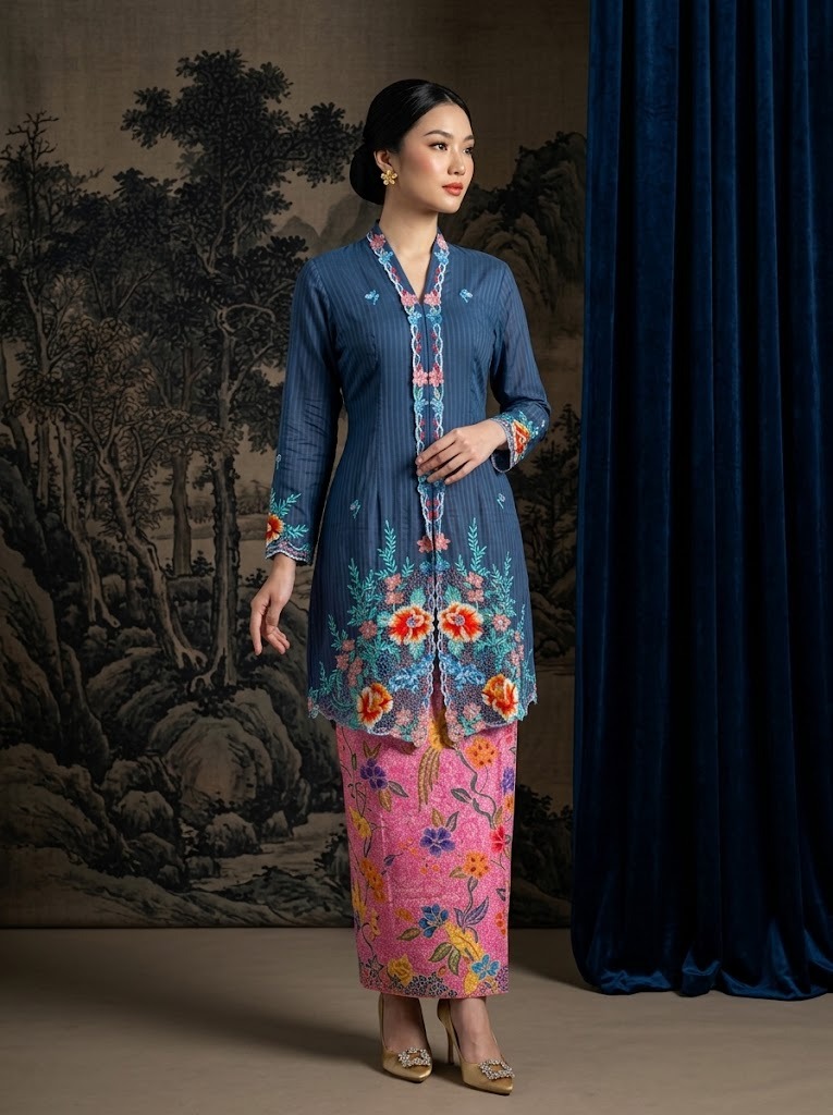 ZAALI - Long Kebaya Peony Embroidery