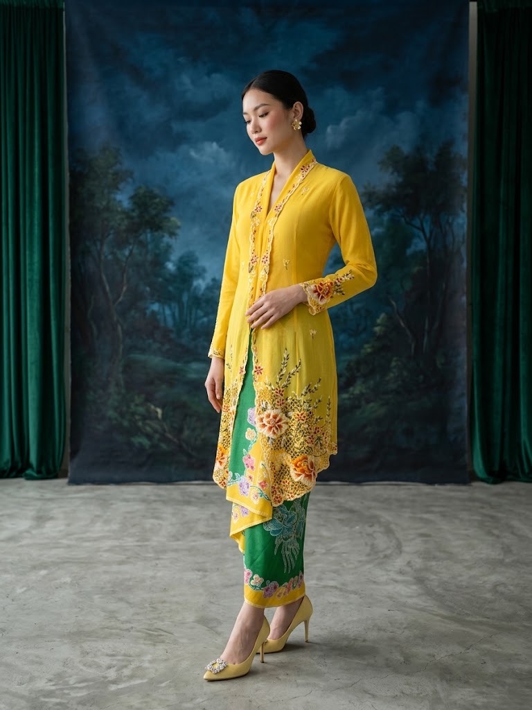 ZAALI - Long Kebaya Peony Embroidery