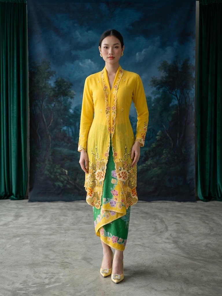 ZAALI - Long Kebaya Peony Embroidery