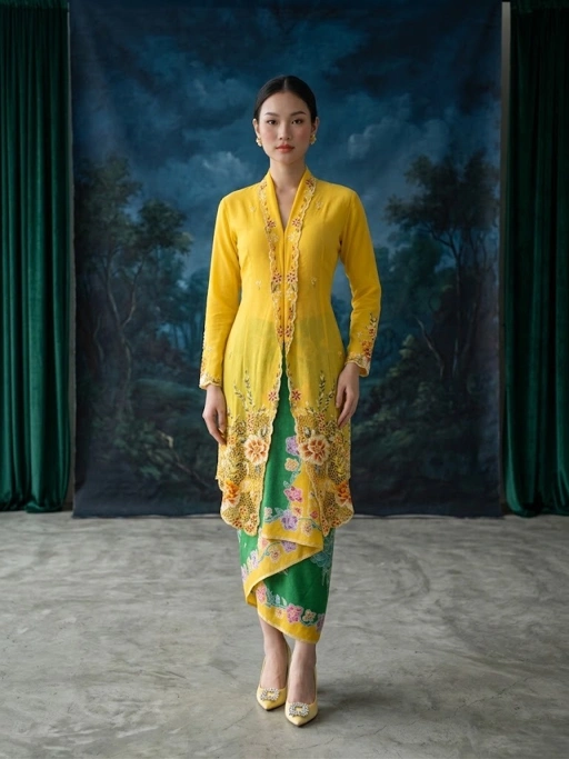 ZAALI - Long Kebaya Peony Embroidery