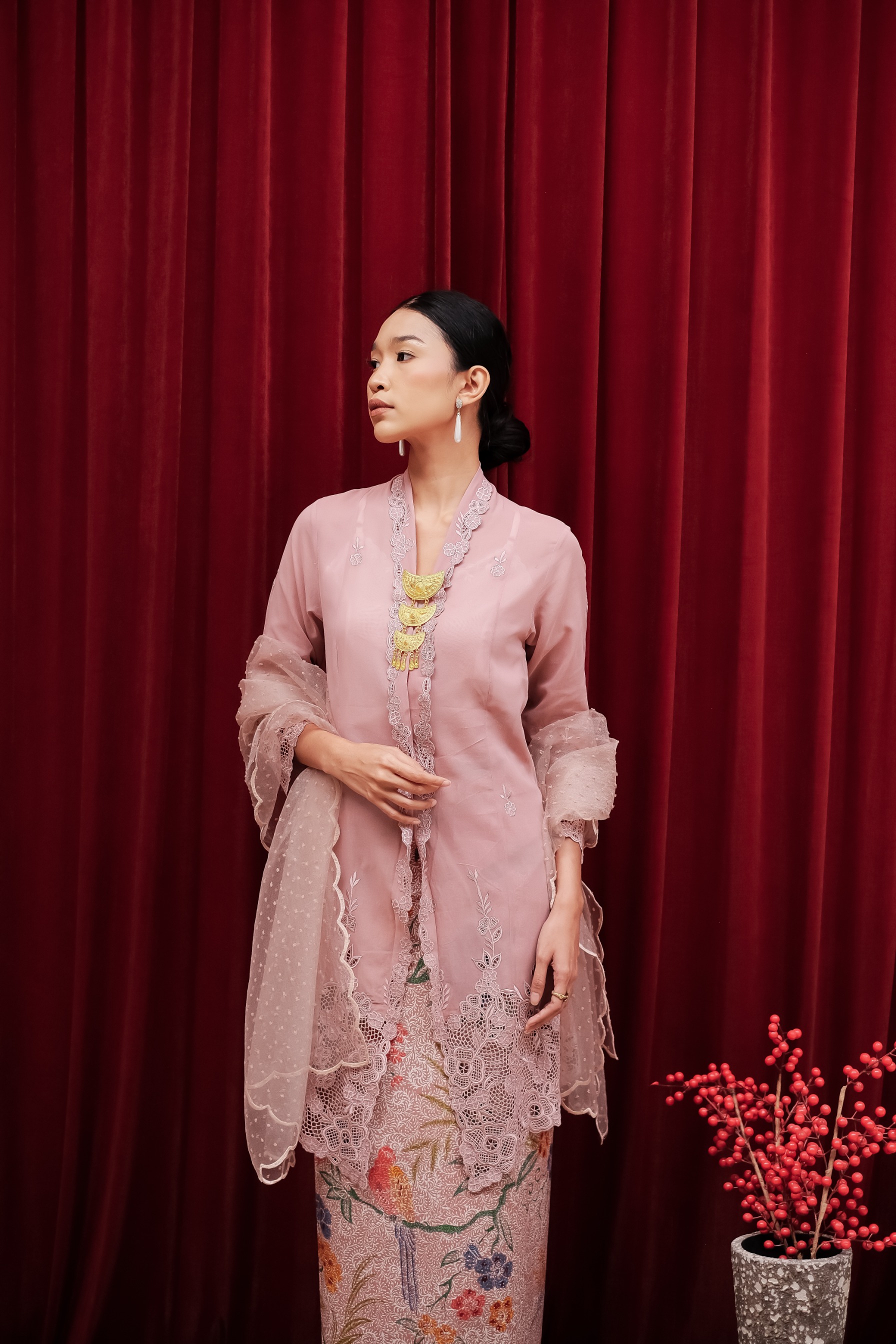 ZAALI - Long Kebaya Asteria One Tone Embroidery