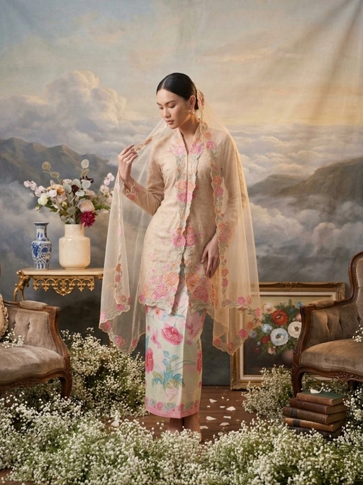 ZAALI - Long Kebaya Seruni Set with Shawl