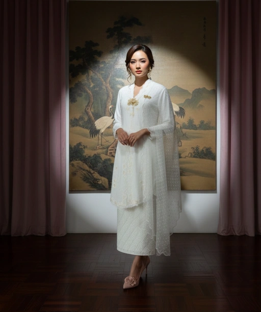 Image of Long Kebaya Cala Lilly Set with Skirt and Shawl