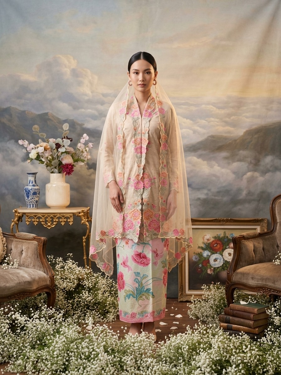 ZAALI - Long Kebaya Seruni Set with Shawl