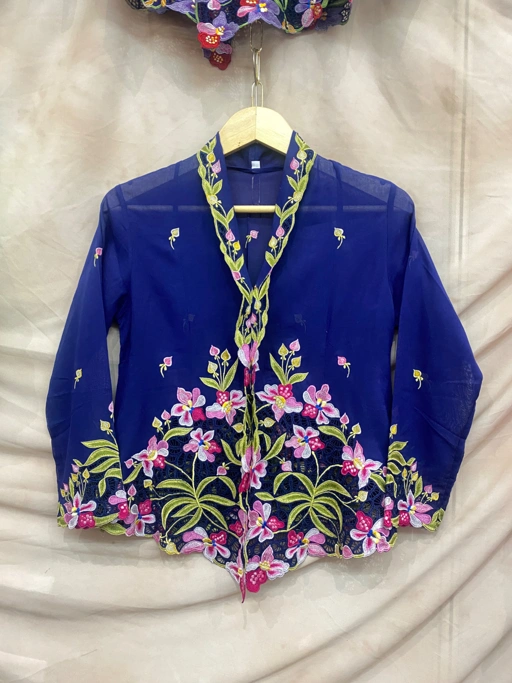 Image of ZAALI - Kebaya Dara Electric Blue Orchid Embroidery