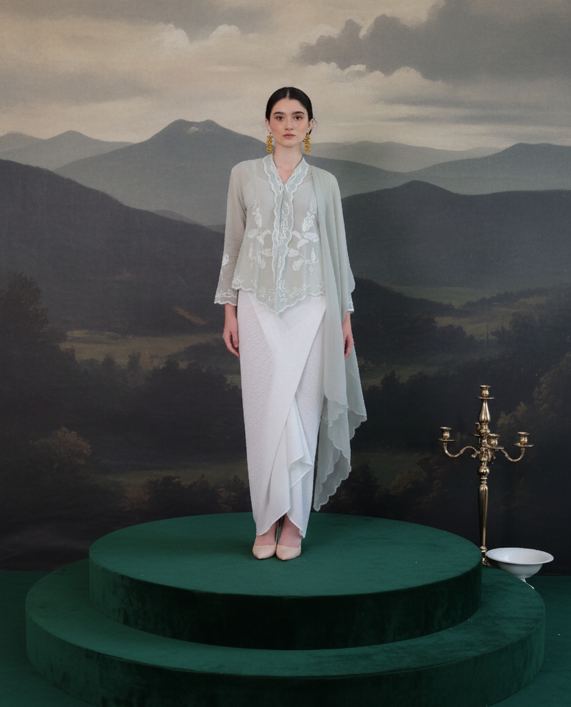 ZAALI - Kebaya Cala Lily Set with Shawl Embroidery