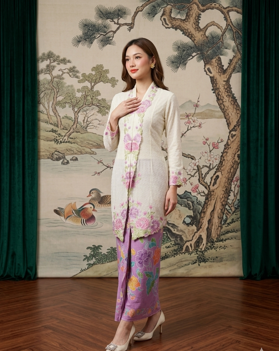 ZAALI Long Kebaya Seruni with Batik Skirt