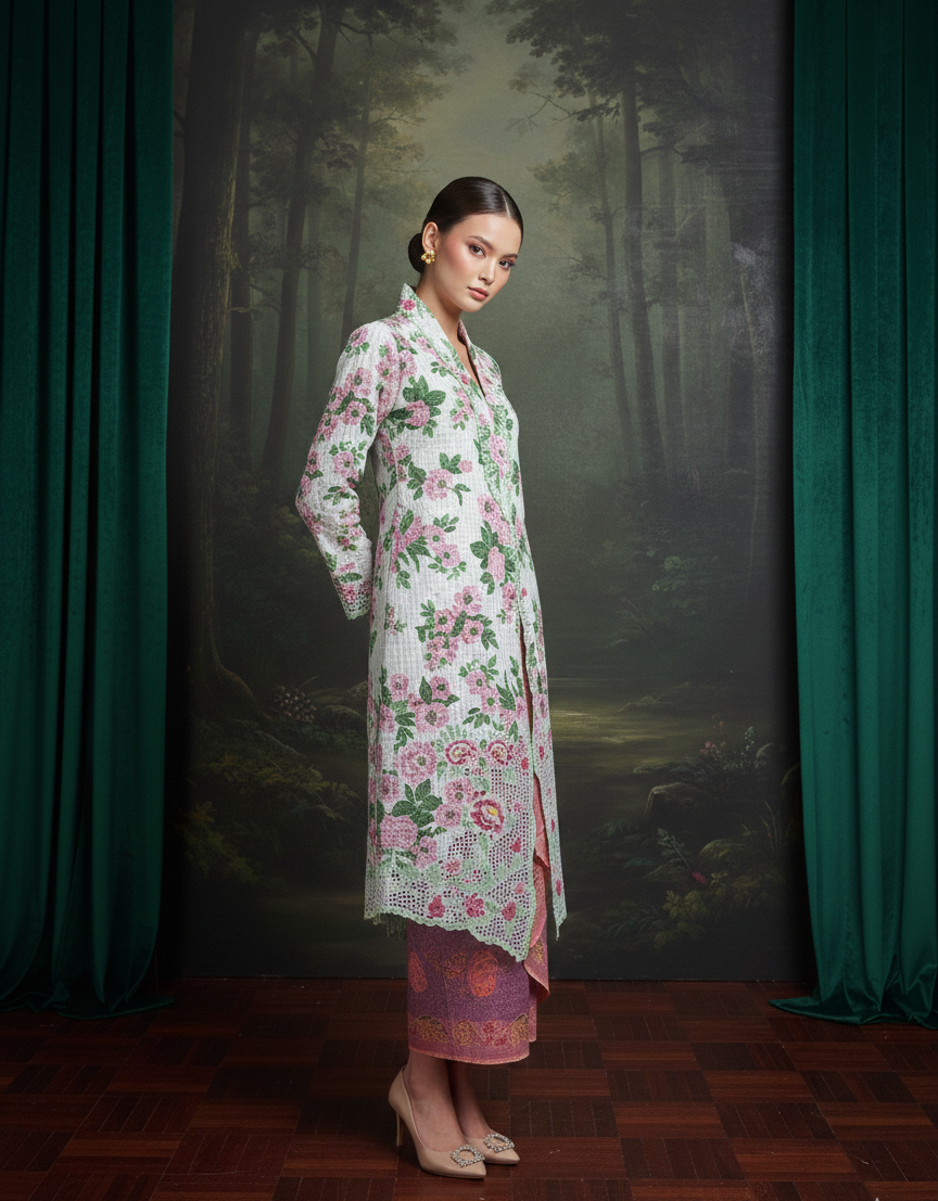 Long Kebaya Pansy Flowery