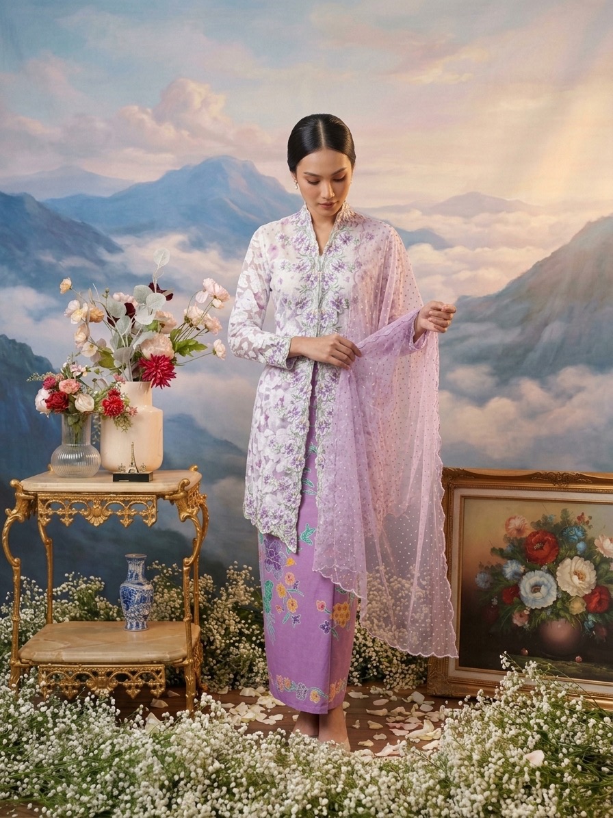 ZAALI - Long Kebaya Organza Orchid