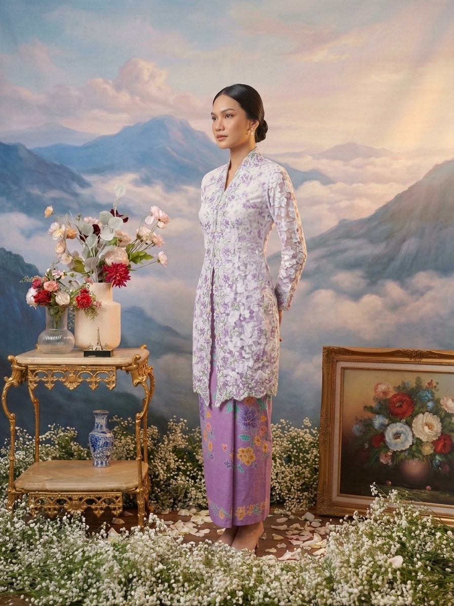 ZAALI - Long Kebaya Organza Orchid