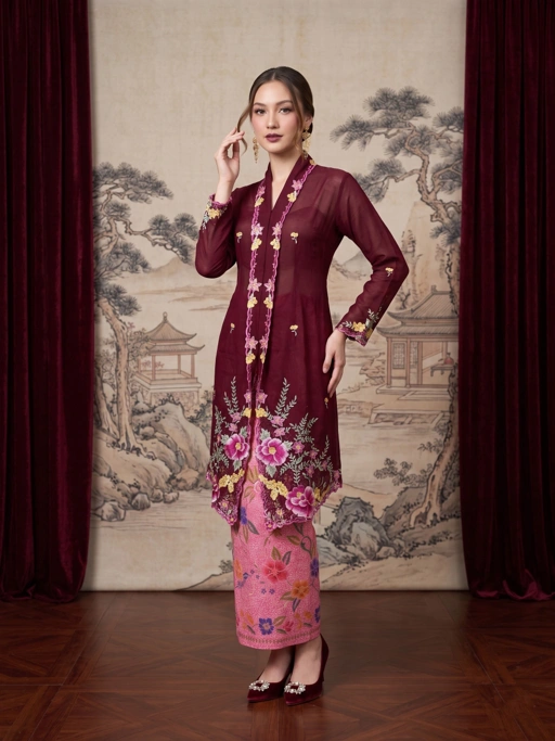 Image of ZAALI - Long Kebaya Peony Embroidery