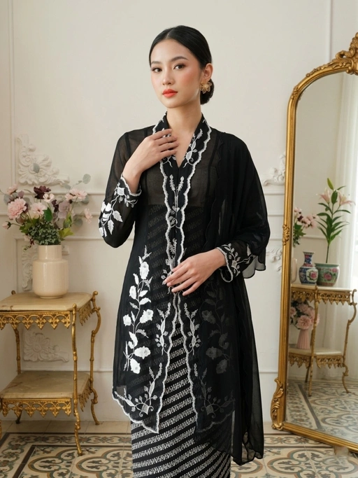 Image of Long Kebaya Cala Lilly Set with Skirt and Shawl
