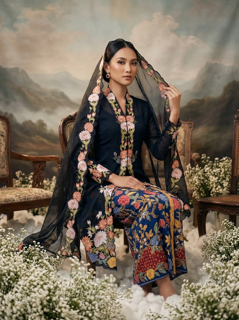 ZAALI - Long Kebaya Seruni Set with Shawl