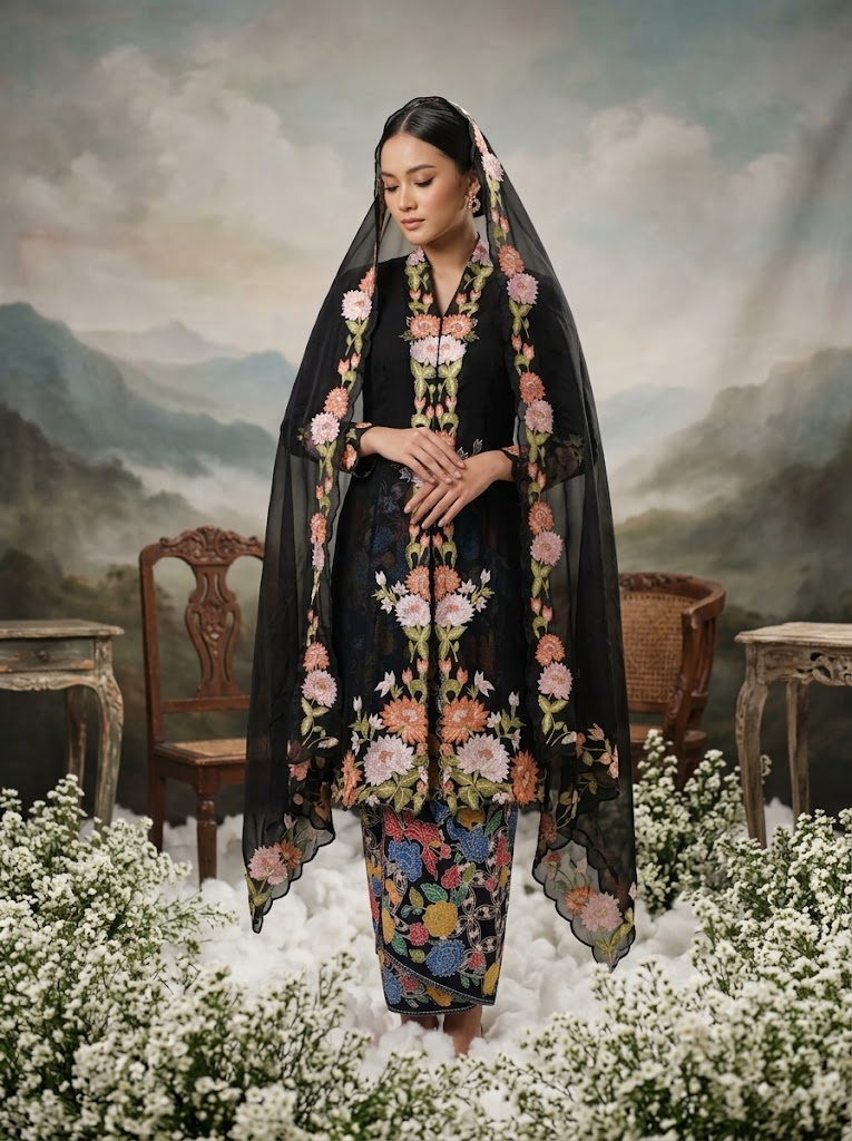 ZAALI - Long Kebaya Seruni Set with Shawl