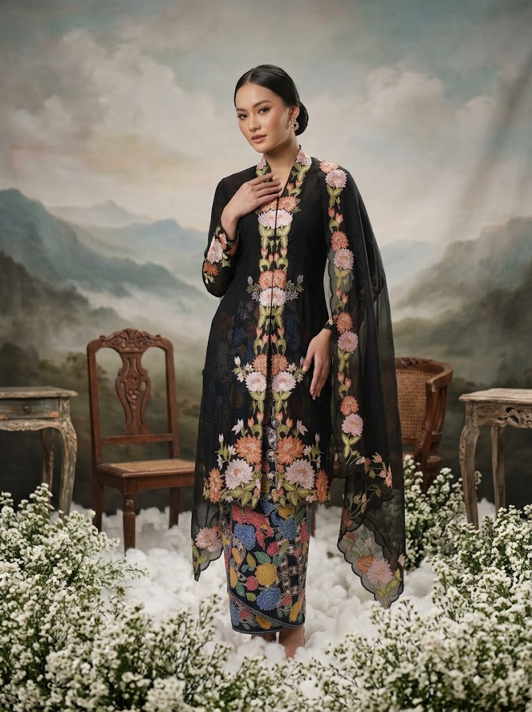 ZAALI - Long Kebaya Seruni Set with Shawl