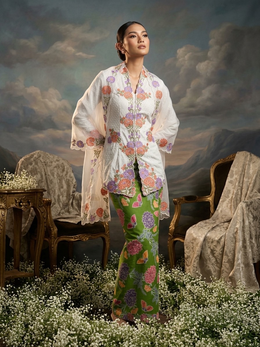 ZAALI - Long Kebaya Seruni Set with Shawl