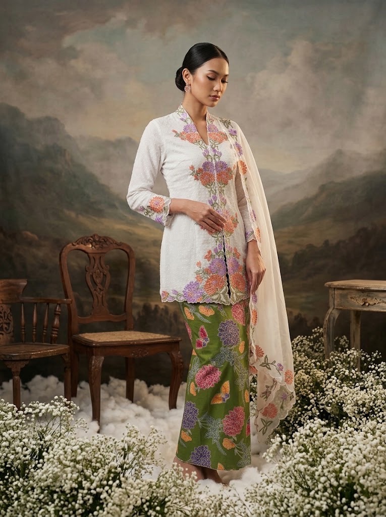 ZAALI - Long Kebaya Seruni Set with Shawl