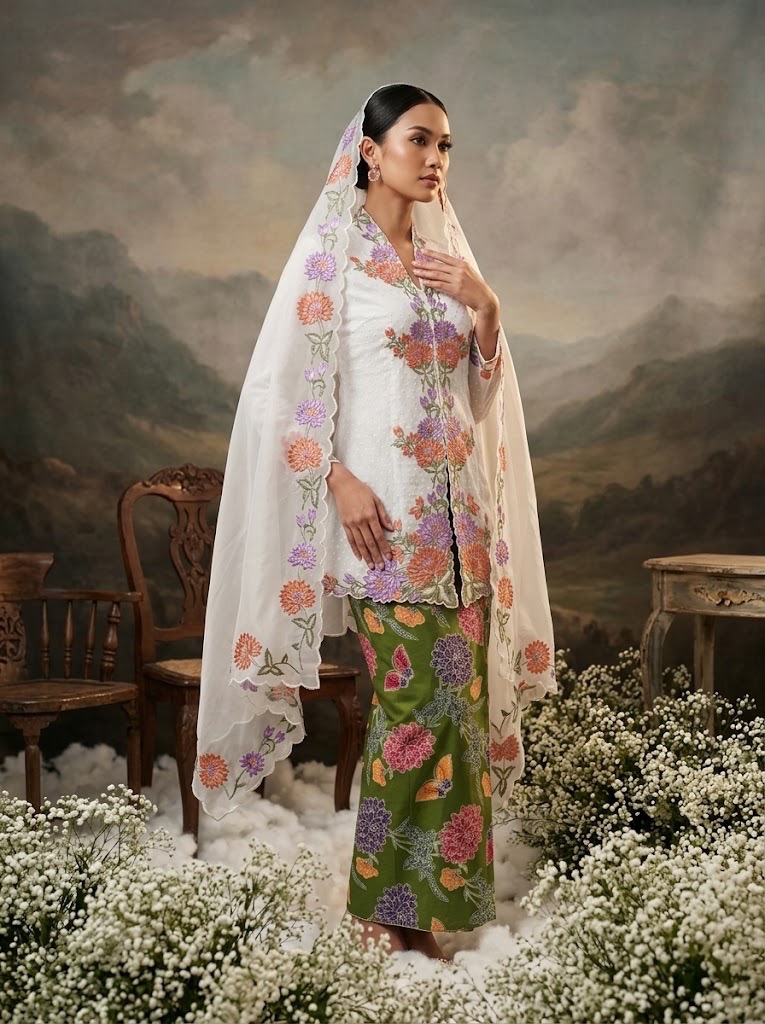 ZAALI - Long Kebaya Seruni Set with Shawl