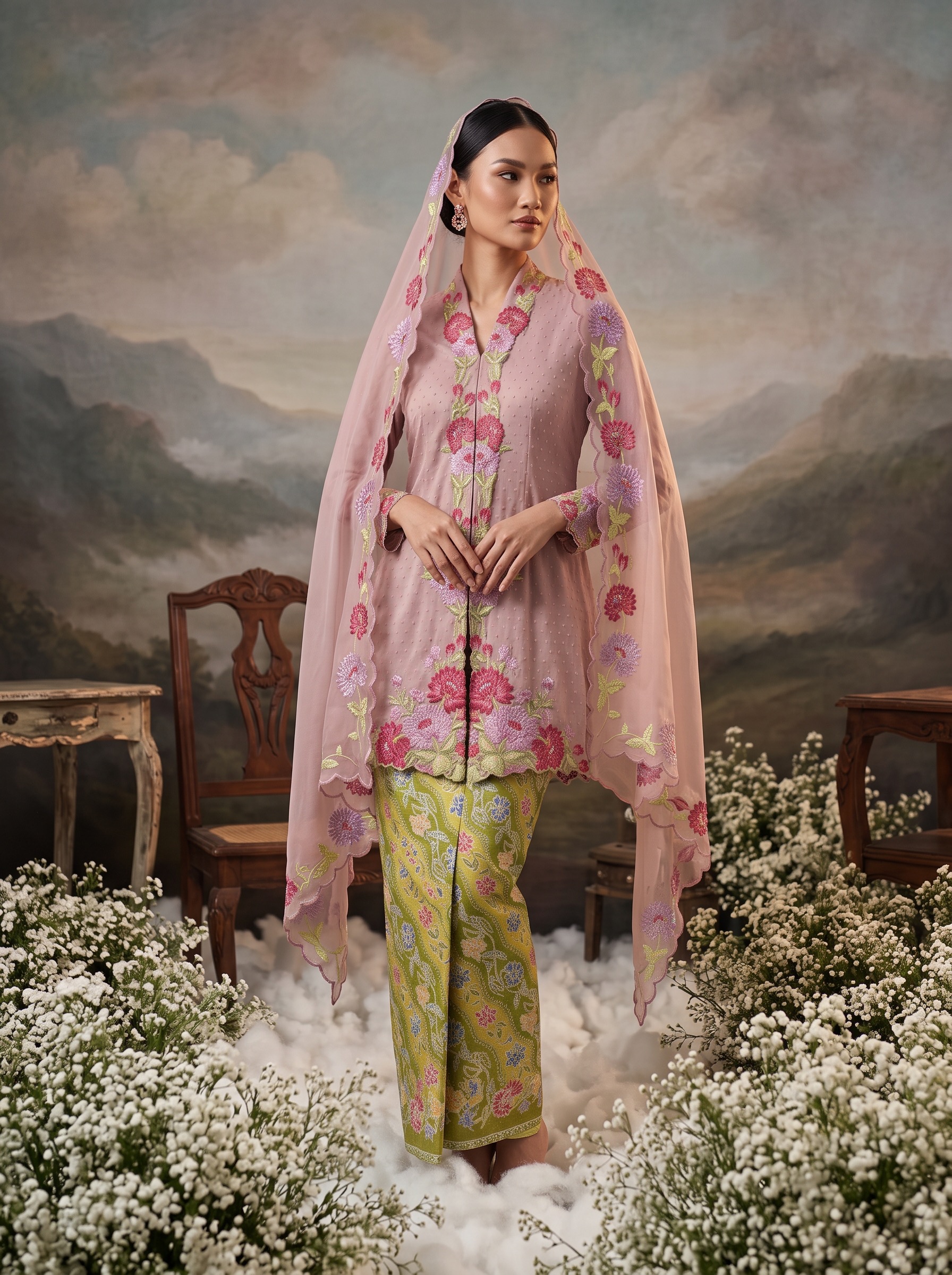 ZAALI - Long Kebaya Seruni Set with Shawl