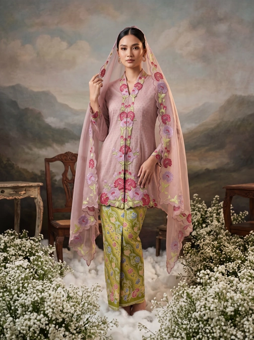 ZAALI - Long Kebaya Seruni Set with Shawl