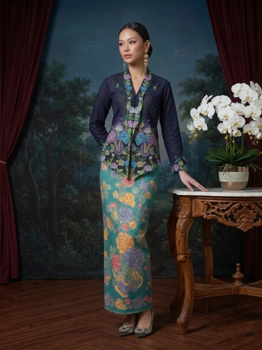 Image of ZAALI - Kebaya Dark Navy Rose Bouquet