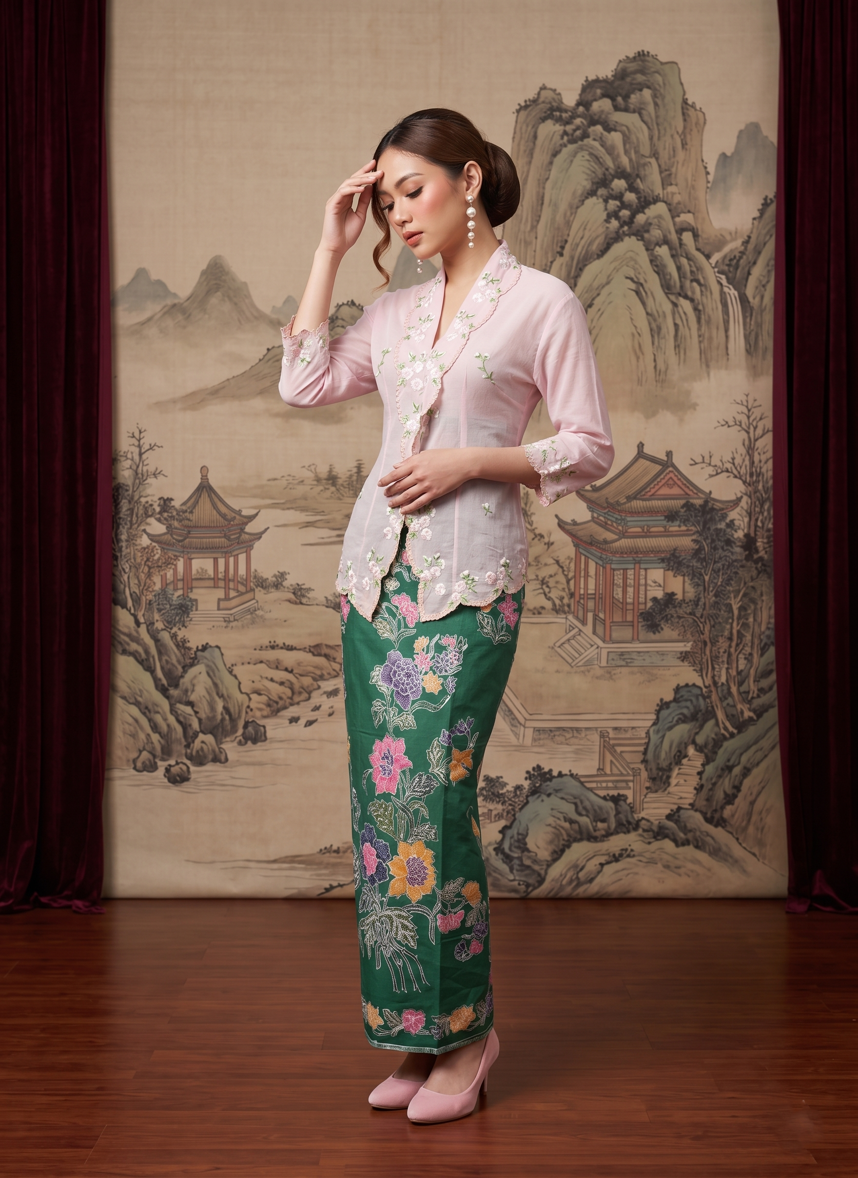 ZAALI - Kebaya Geranium Pink Embroidery