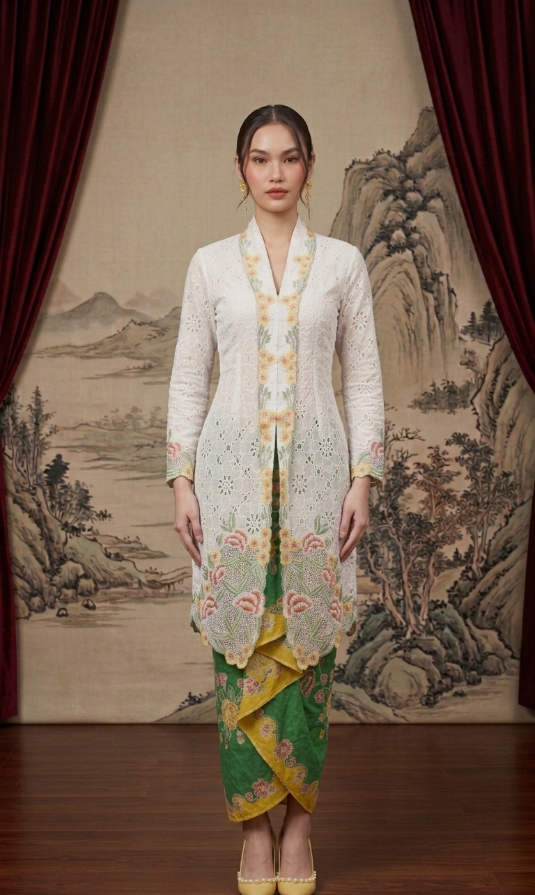 ZAALI - Long Kebaya White Azalea