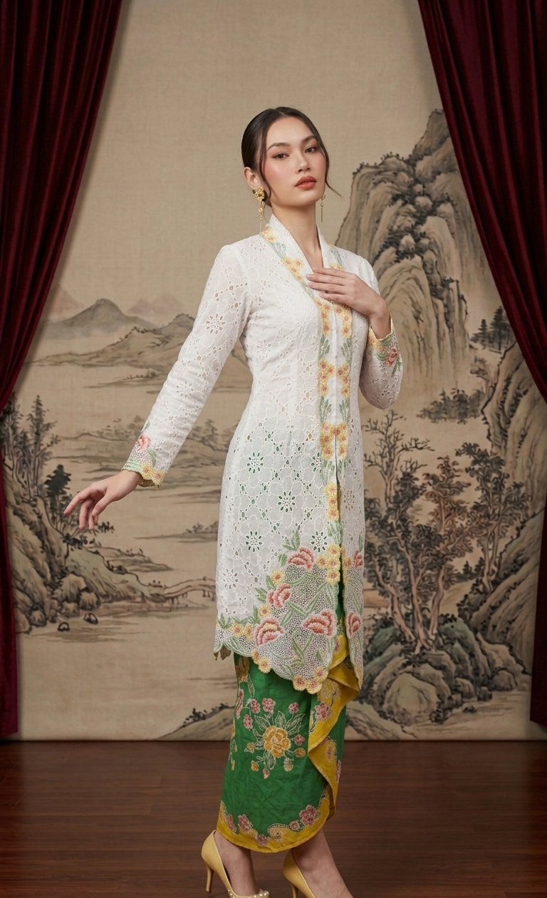 ZAALI - Long Kebaya White Azalea