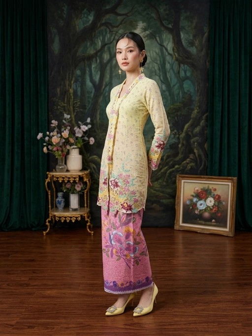 Image of ZAALI - Long Kebaya Peony Embroidery