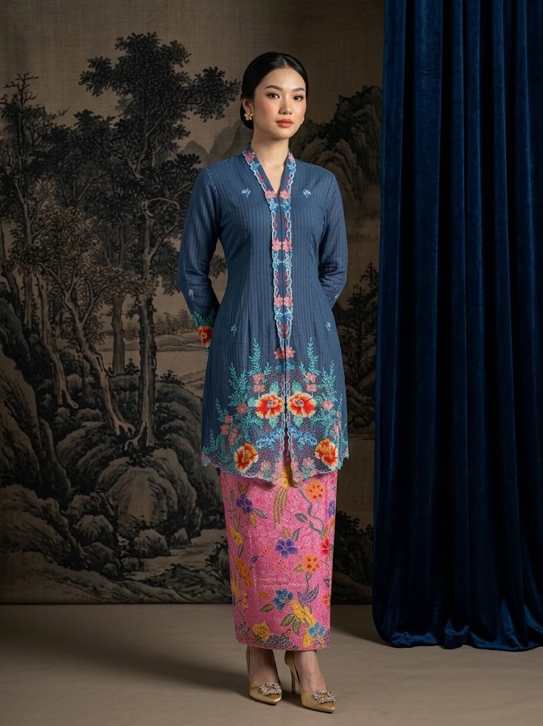 ZAALI - Long Kebaya Peony Embroidery