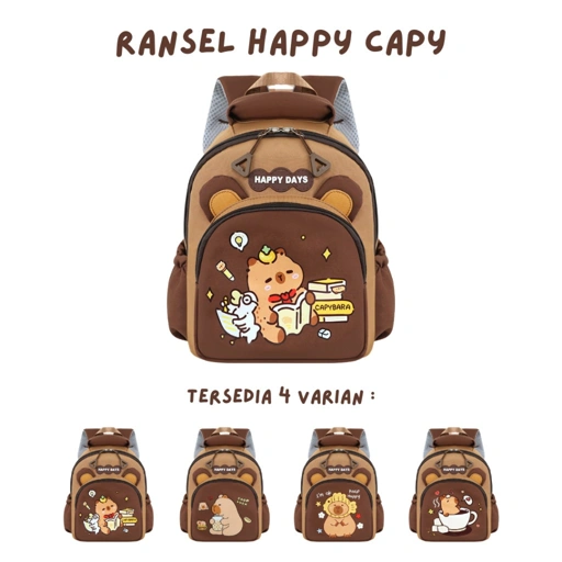 Image of Tas Ransel HAPPY CAPY Backpack Sekolah Anak motif capybara