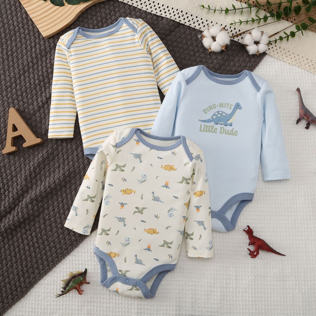 BABYPOTATO - Jumper Pendek Bayi Lengan Panjang 3LHB Paket 3pcs Bodysuit Bayi Lucu 0-9bulan baju bayi newborn