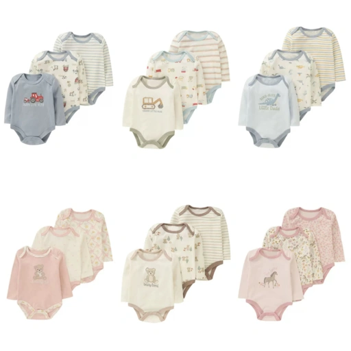 Image of BABYPOTATO - Jumper Pendek Bayi Lengan Panjang 3LHB Paket 3pcs Bodysuit Bayi Lucu 0-9bulan baju bayi newborn