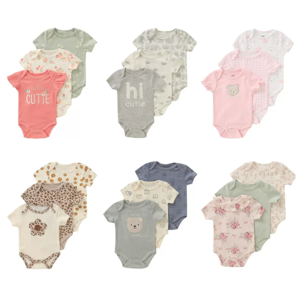BABYPOTATO - Jumper Pendek Bayi 3SH Paket 3pcs Bodysuit Bayi Lucu 0-9bulan baju bayi newborn