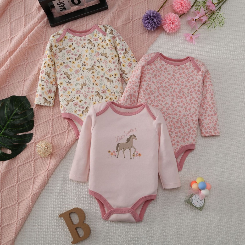 BABYPOTATO - Jumper Pendek Bayi Lengan Panjang 3LHB Paket 3pcs Bodysuit Bayi Lucu 0-9bulan baju bayi newborn