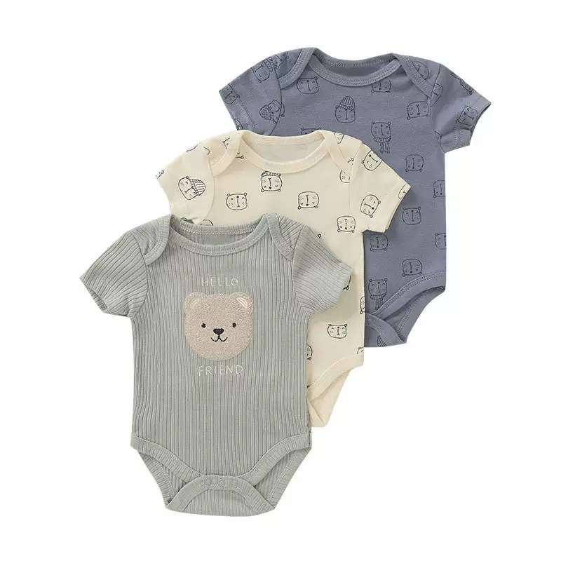 BABYPOTATO - Jumper Pendek Bayi 3SH Paket 3pcs Bodysuit Bayi Lucu 0-9bulan baju bayi newborn