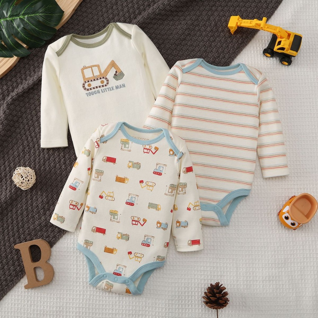 BABYPOTATO - Jumper Pendek Bayi Lengan Panjang 3LHB Paket 3pcs Bodysuit Bayi Lucu 0-9bulan baju bayi newborn