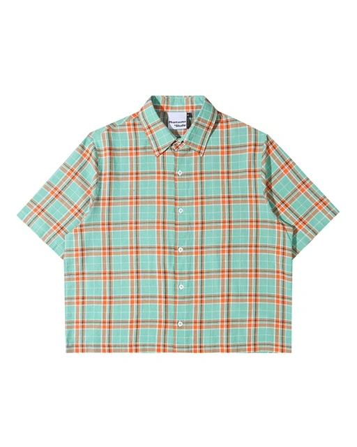 Image of Jansen 2.0 Boxy Plaid Crop Shirt. Teal