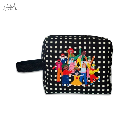 Image of Fancy Faces Black Square Pouch 