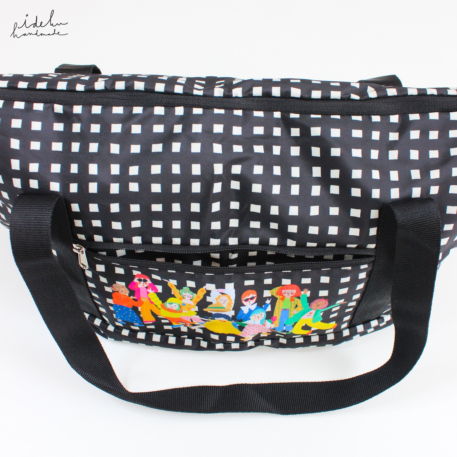 Fancy Faces Black Duffel Bag