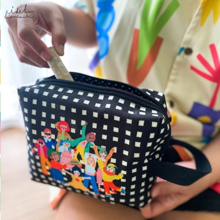 Fancy Faces Black Square Pouch 