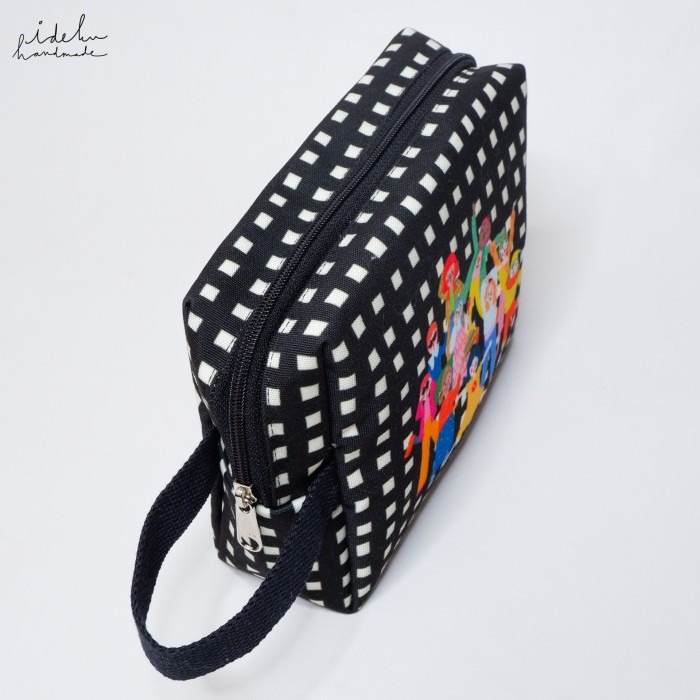 Fancy Faces Black Square Pouch 