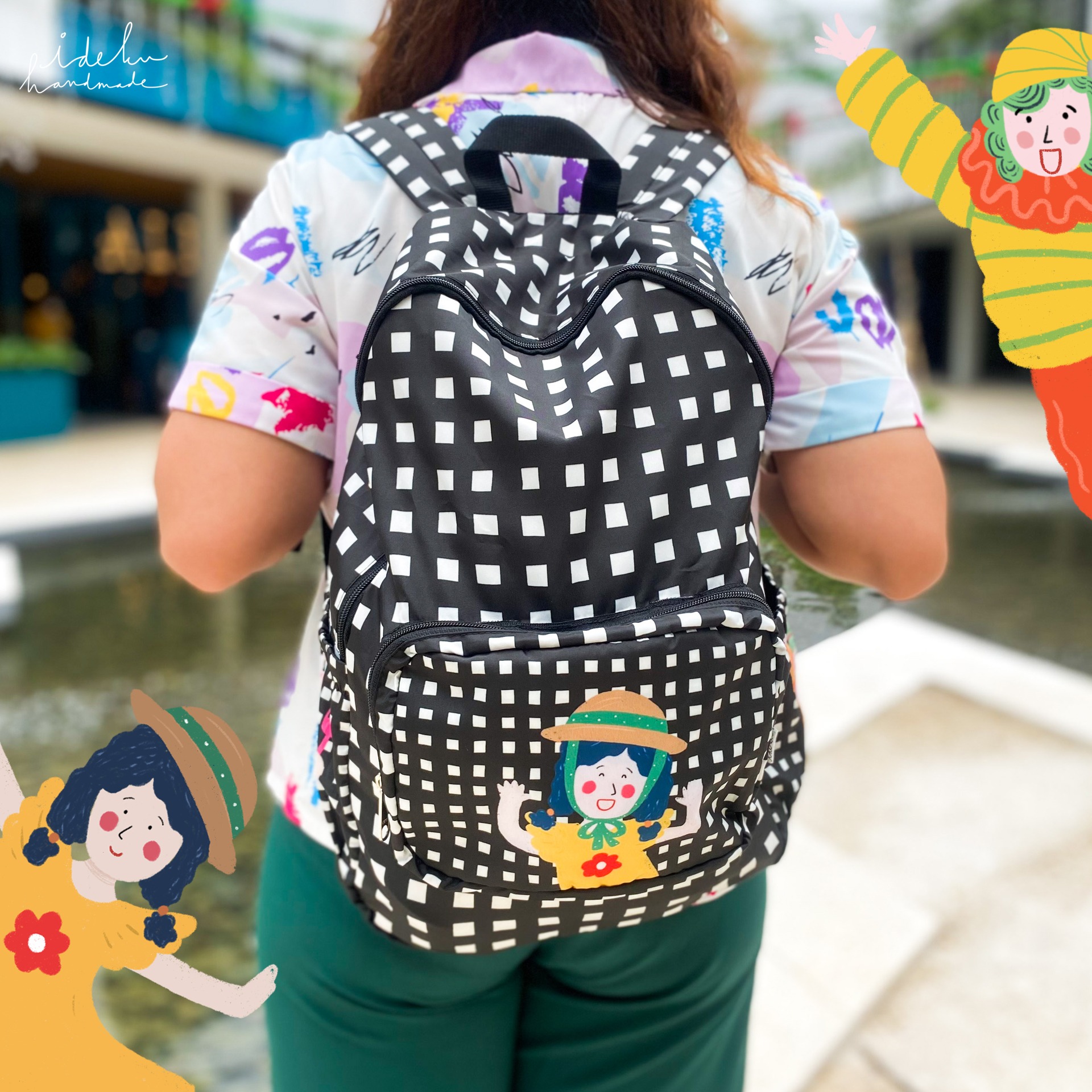 Fancy Faces Black Foldable Backpack