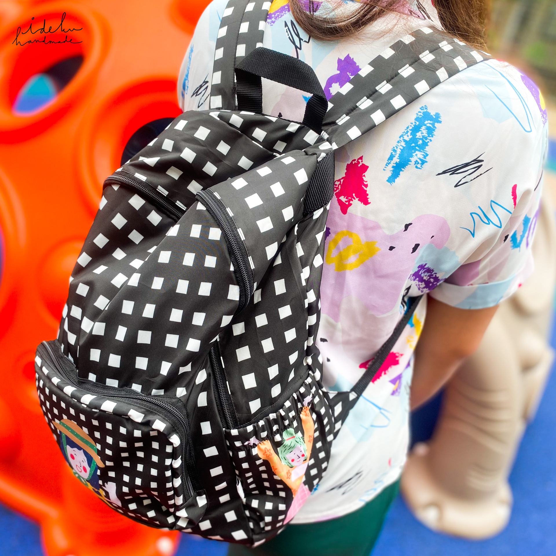 Fancy Faces Black Foldable Backpack