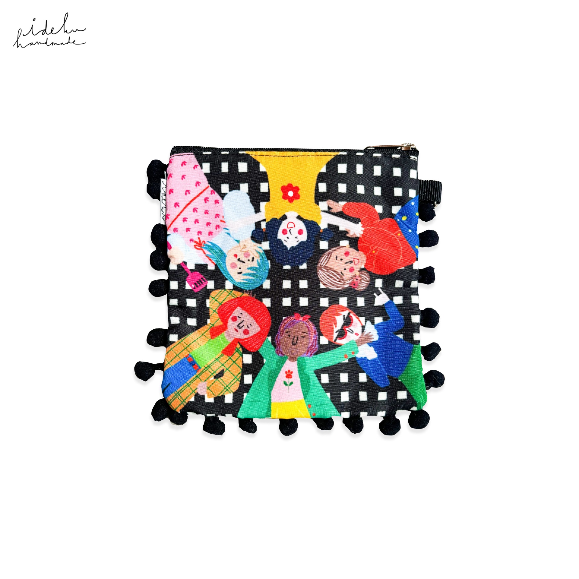 Fancy Faces Black Pompom Pouch