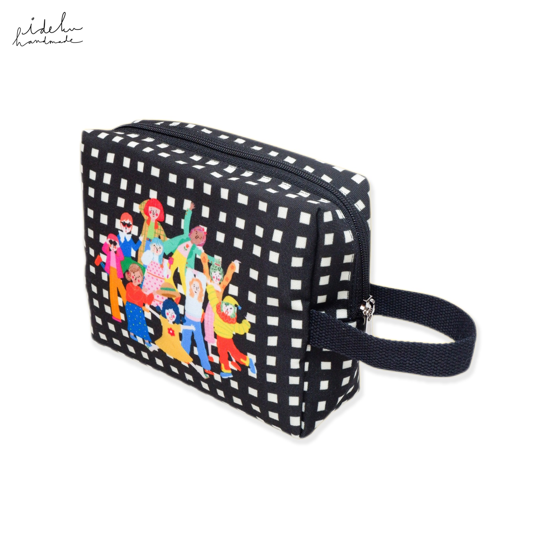 Fancy Faces Black Square Pouch 
