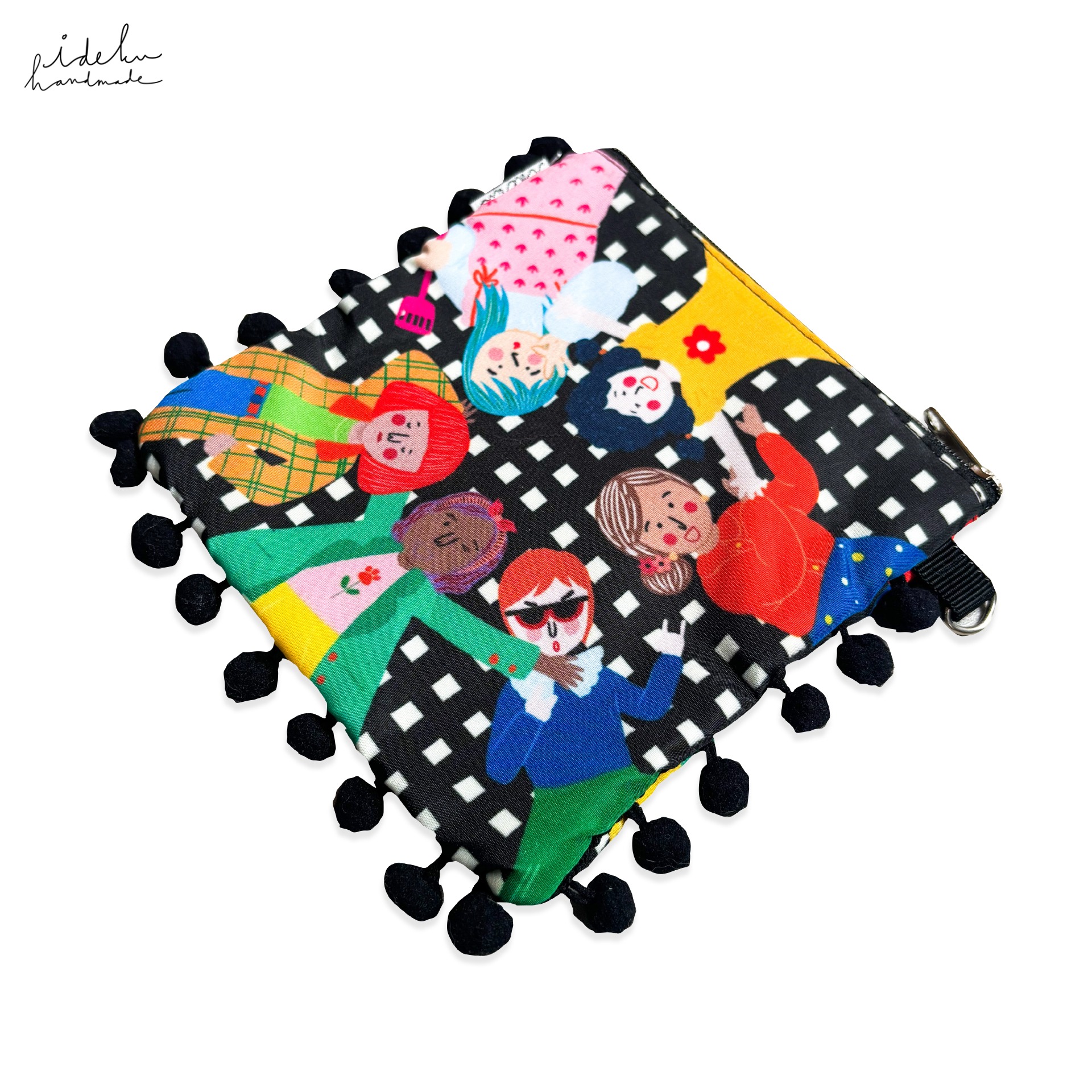 Fancy Faces Black Pompom Pouch