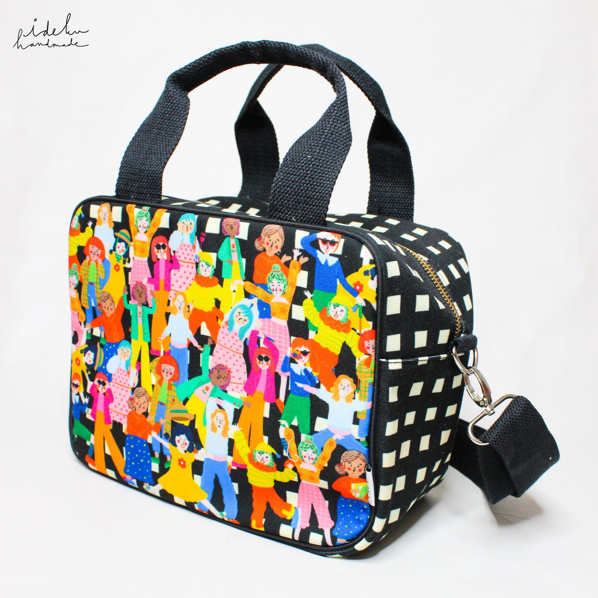 Fancy Faces Black Boxy Bag