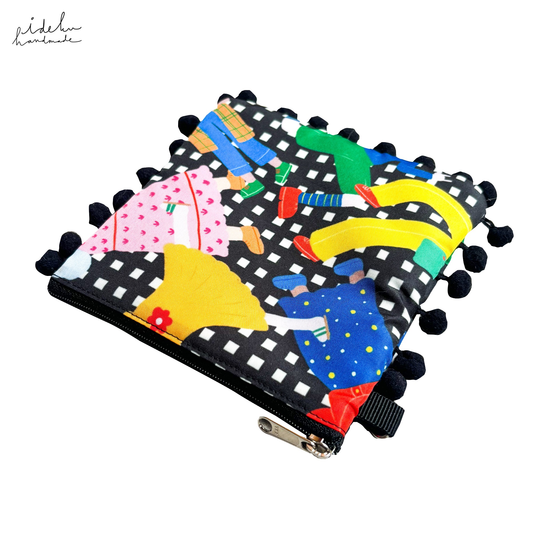 Fancy Faces Black Pompom Pouch